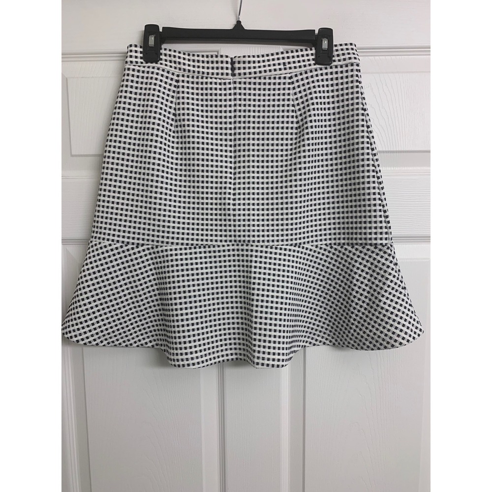 Banana Republic Gingham Flounce Hem Mini Skirt Black White Size 4 Zip Back - Picture 3 of 7